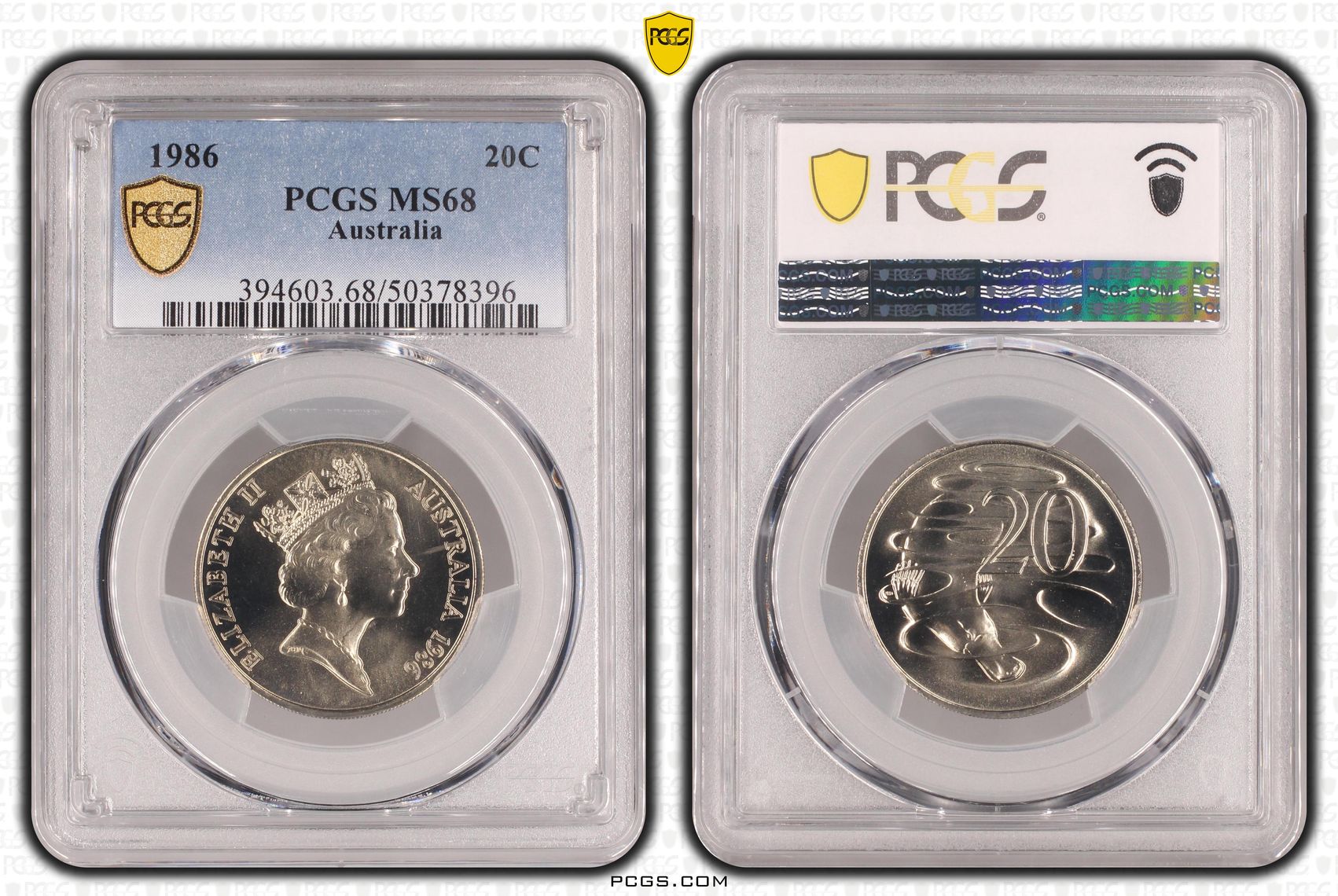 , Twenty Cent, 1986, PCGS MS68