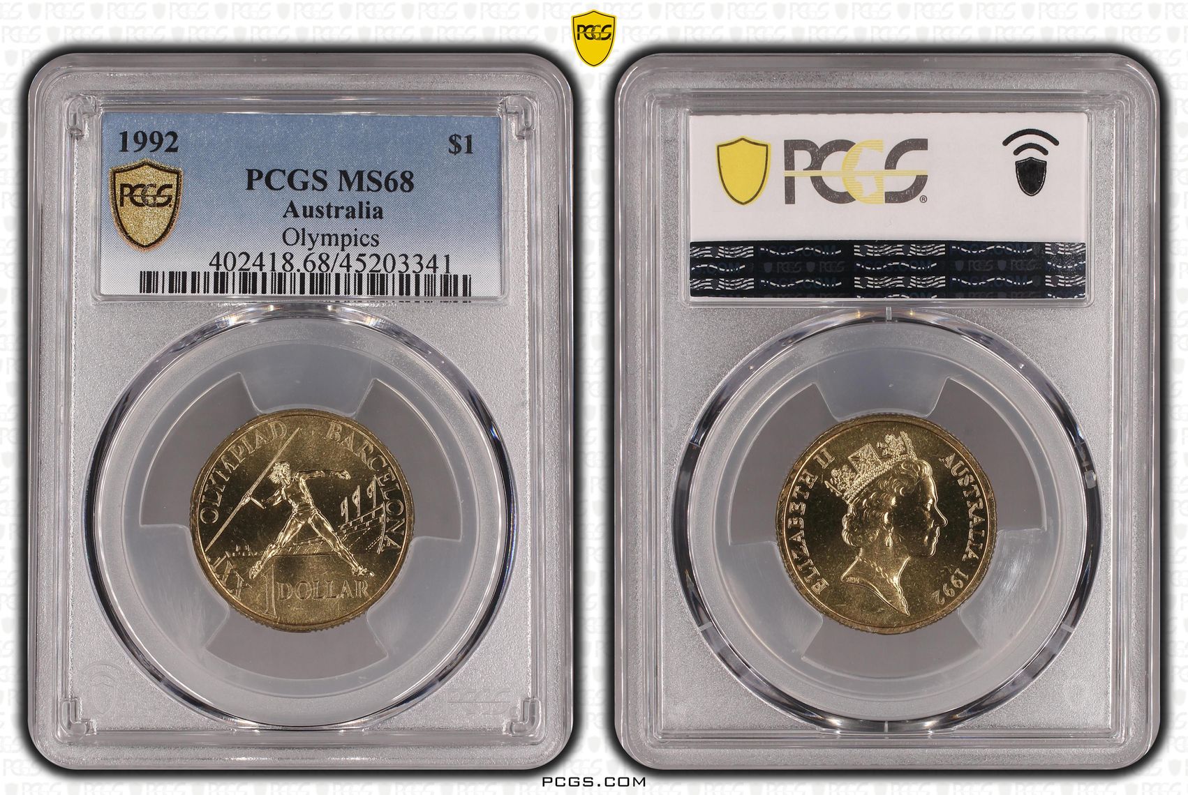 1992 Australia One Dollar, $1 Olympics PCGS - MS68 -341
