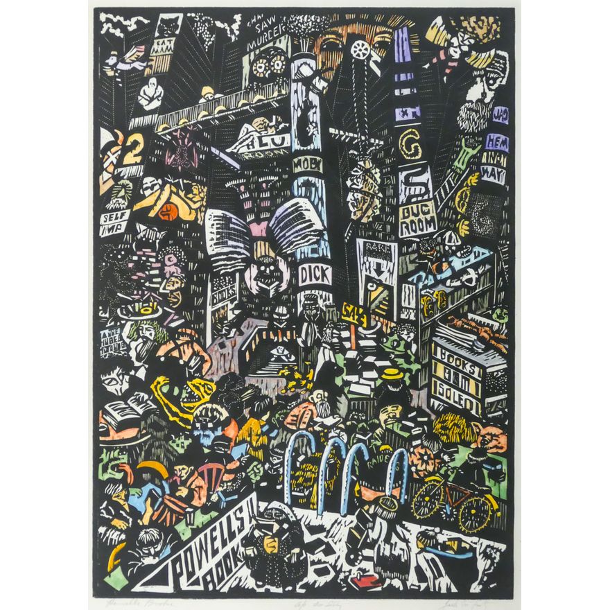 Jack McLarty ''Powell's Books'' Signed Artist's Proof Woodcut Framed 31.25''x24.5''