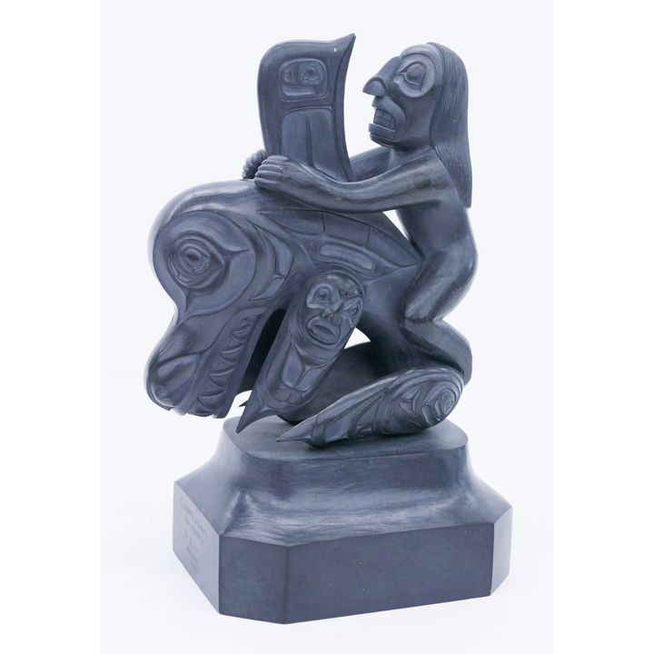 Ed Russ ''Gunharh Riding Killer Whale'' 1978 Argillite