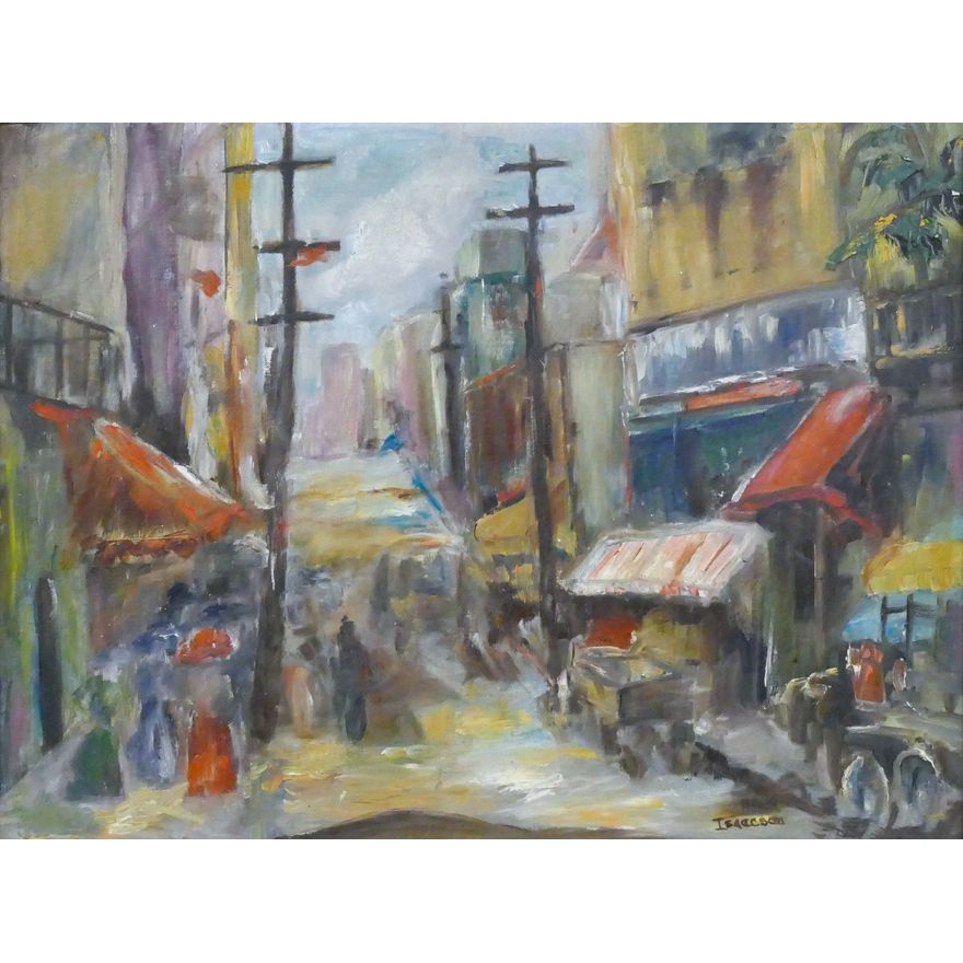 Peggy Isaacson ''Chinatown'' Oil on Canvas Board Framed 22''x28''
