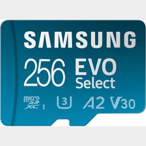 SAMSUNG EVO SELECT MICROSDMEMORY CARD + ADAPTER, 256GB MICROSDXC, UP-TO 160 MB/S, 4K UHD, UHS-I, C10, U3, V30, A2, FOR MOBILE PHON