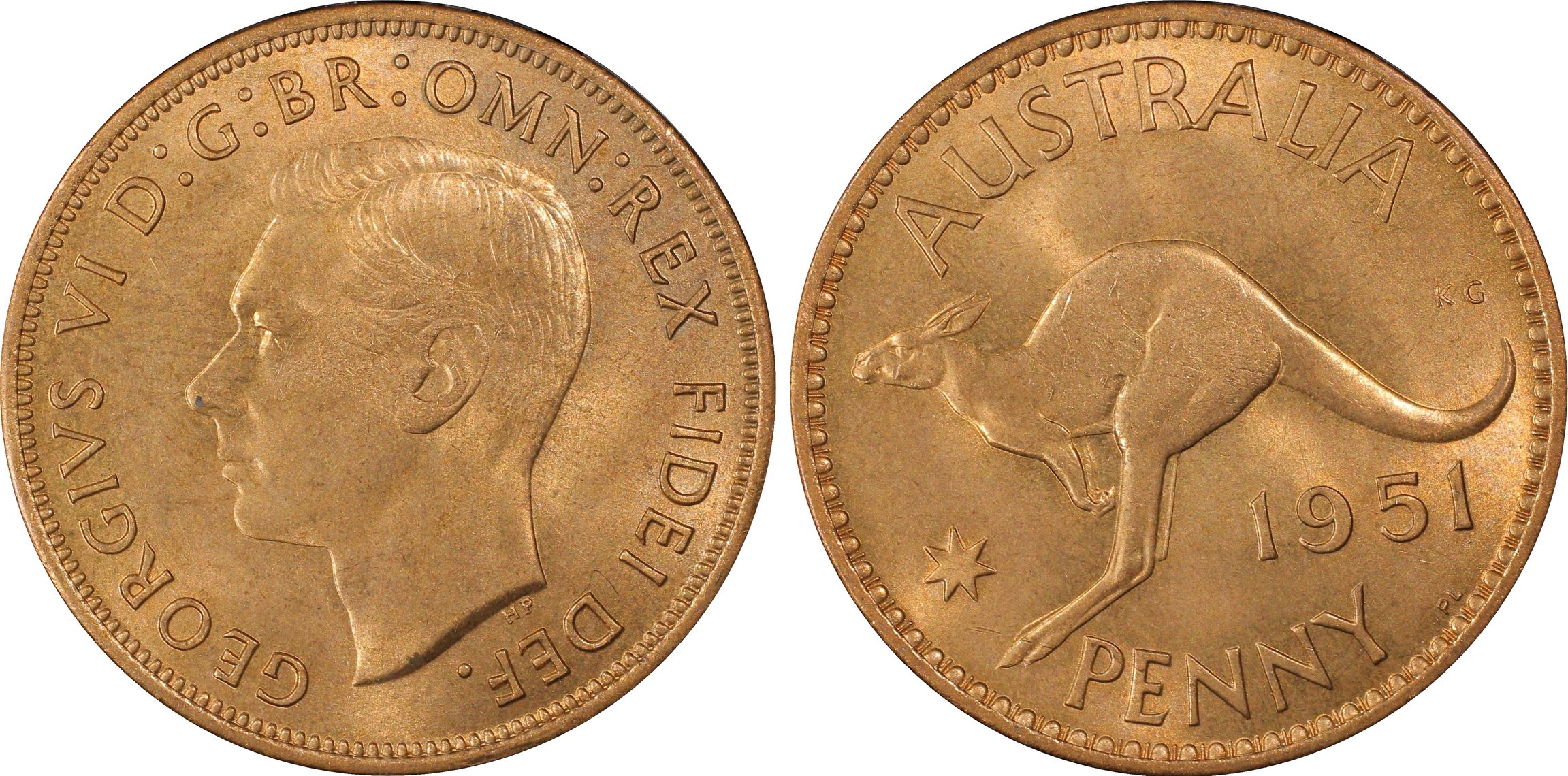 George VI, Penny, 1951-PL, PCGS MS65RD