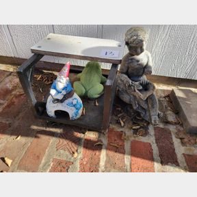 Little Shop Stool, Concrete Frog, and Other Items
