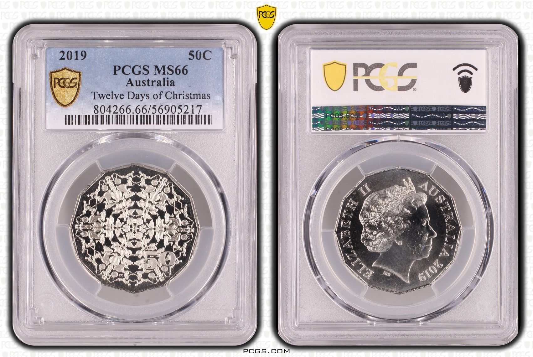 Twelve Days of Christmas, Fifty Cent, 2019, PCGS MS66