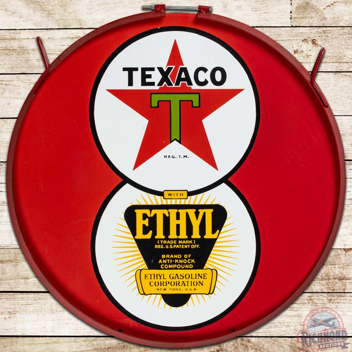 Texaco Ethyl 8-Ball 30" DS Porcelain Sign w/ Ring