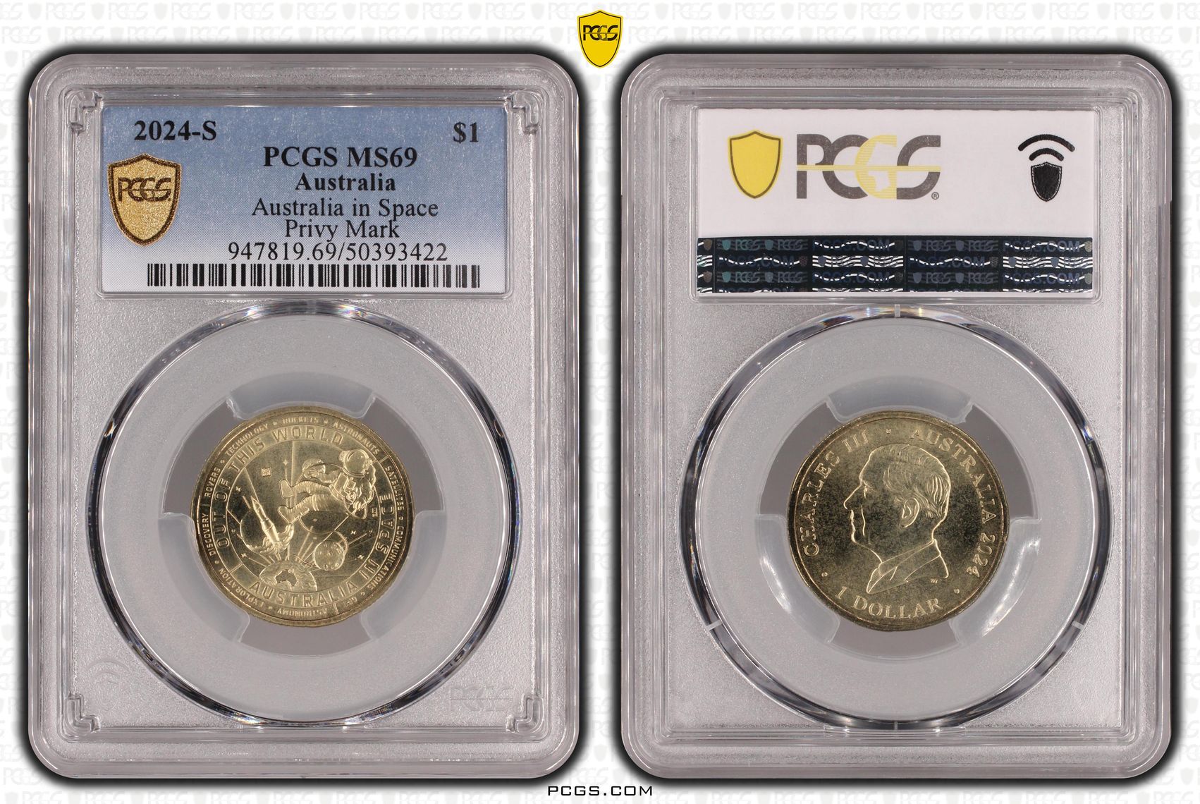 354 · Australia in Space - Privy Mark POP 1/0, One Dollar, 2024-S, PCGS MS69
