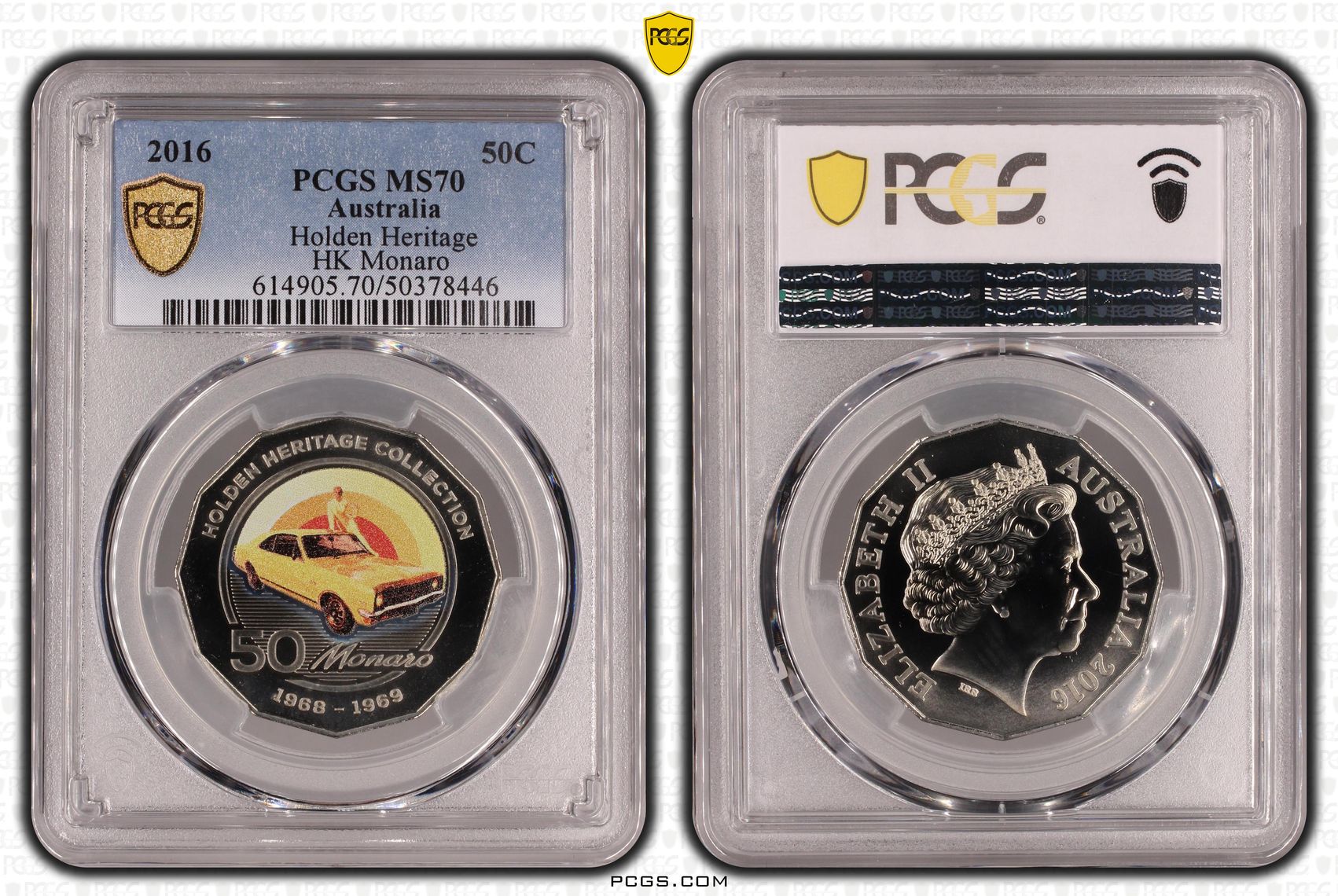 126 · Holden Heritage - HK Monaro POP 5/0, Fifty Cent, 2016, PCGS MS70