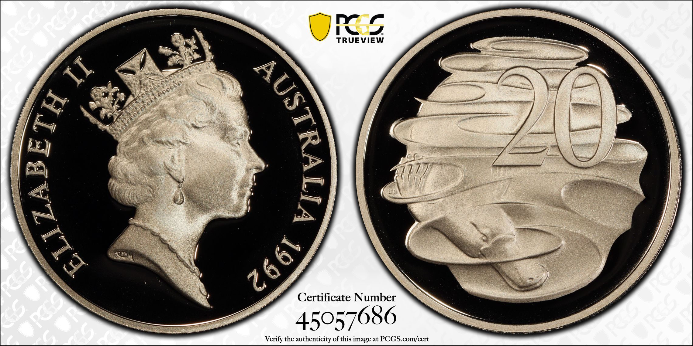 1992 Australia Twenty Cent, 20c PCGS - PR70DCAM POP 19/0 -686