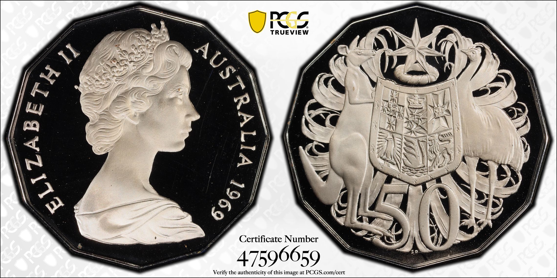 Fifty Cent POP 53/0, 1969, PCGS PR69DCAM