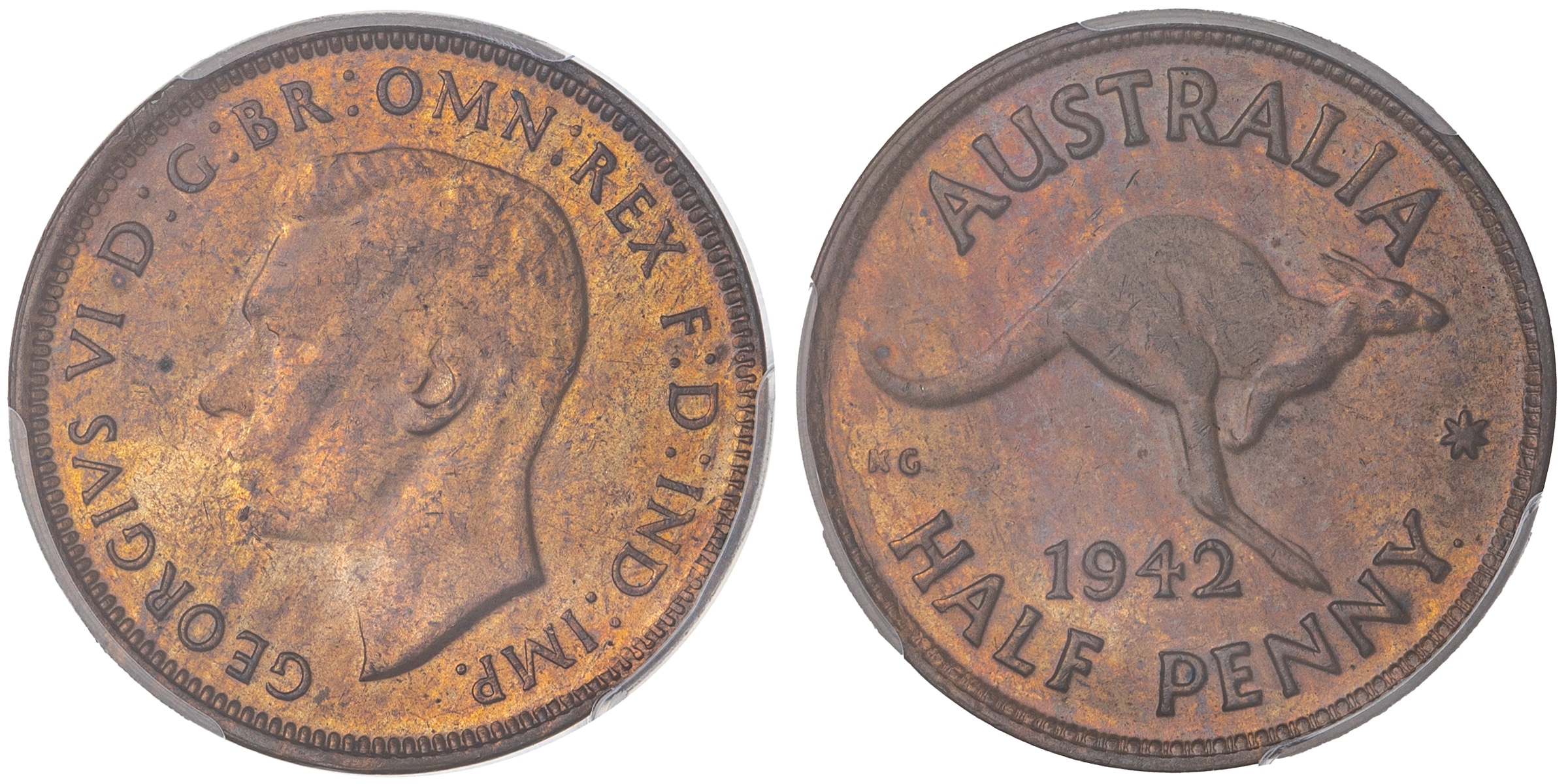 George VI, Halfpenny, 1942-Y., PCGS MS64BN