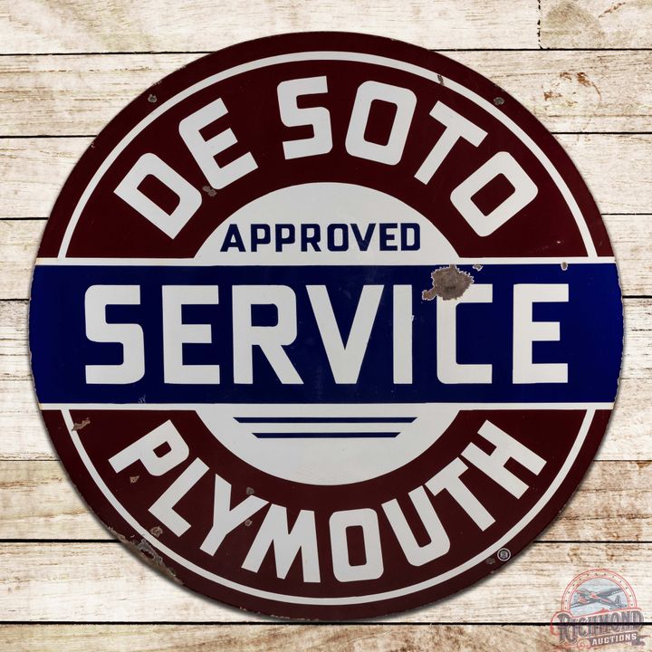 Desoto Plymouth Approved Service 42' Double Sided Porcelain Sign