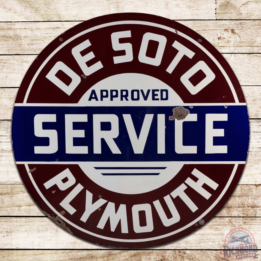 Desoto Plymouth Approved Service 42' Double Sided Porcelain Sign