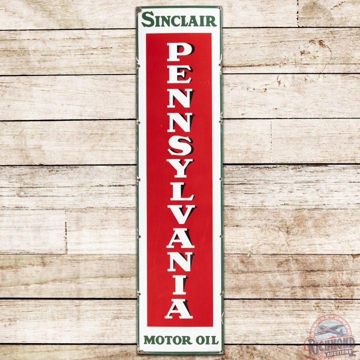 Sinclair Pennsylvania Motor Oil Vertical SS Porcelain Sign