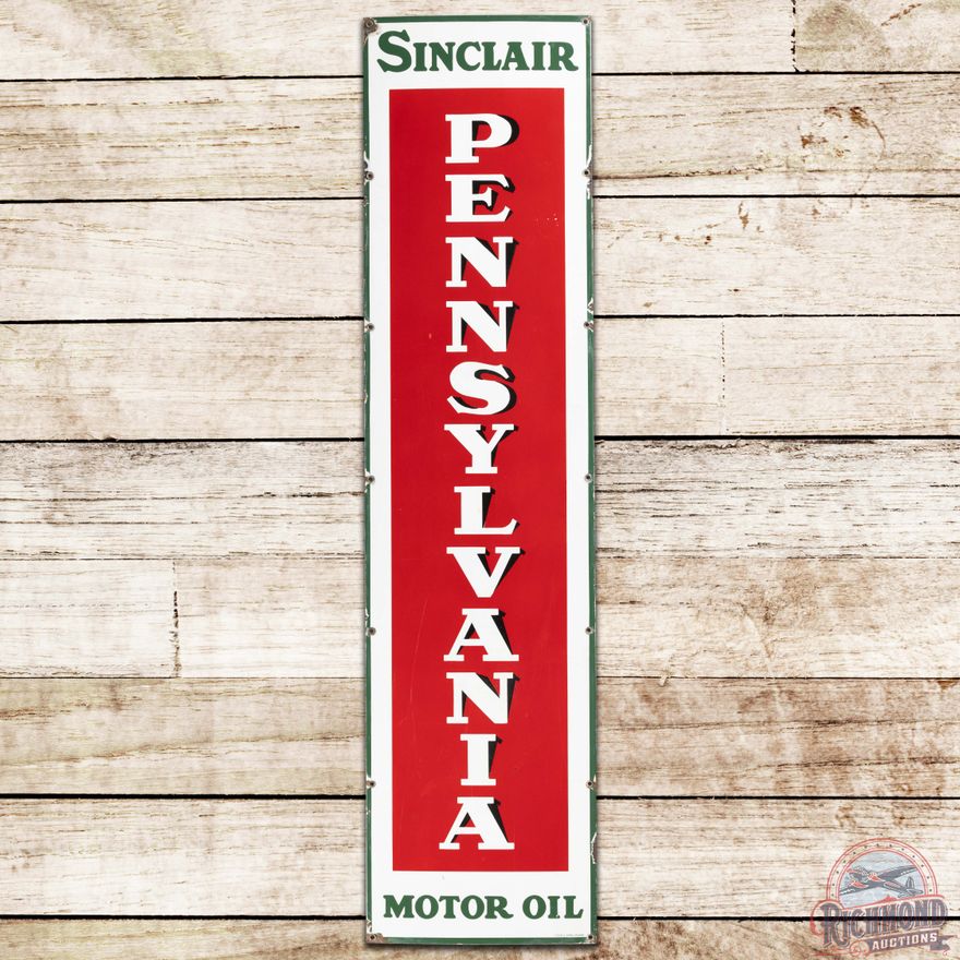Sinclair Pennsylvania Motor Oil Vertical SS Porcelain Sign