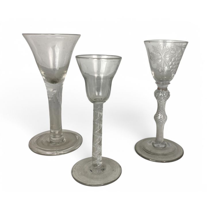 A group of three 18th century wine glasses