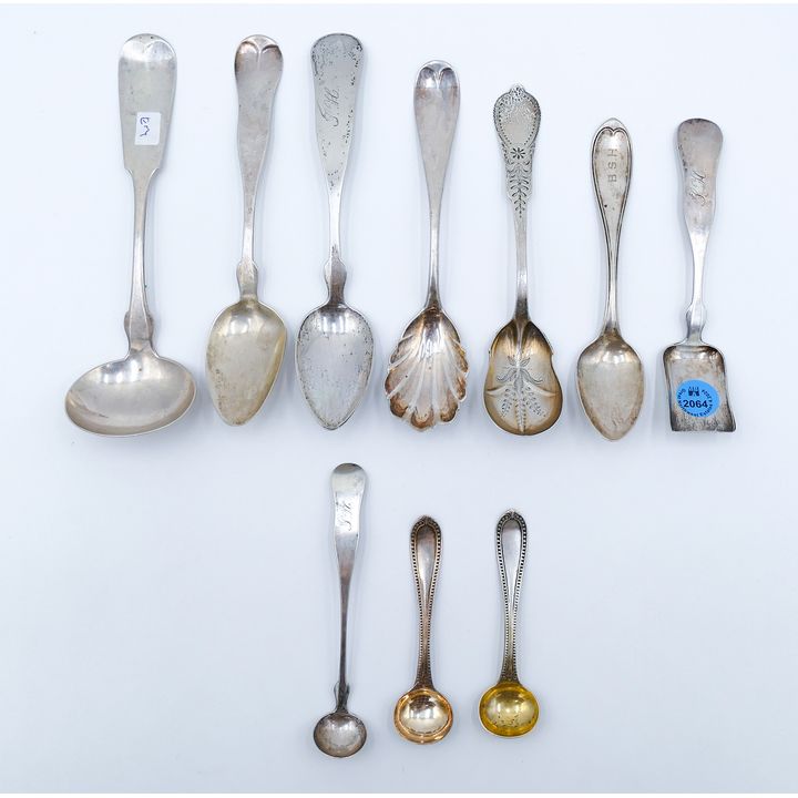 10pc Antique American Coin Silvers Spoons & Servers