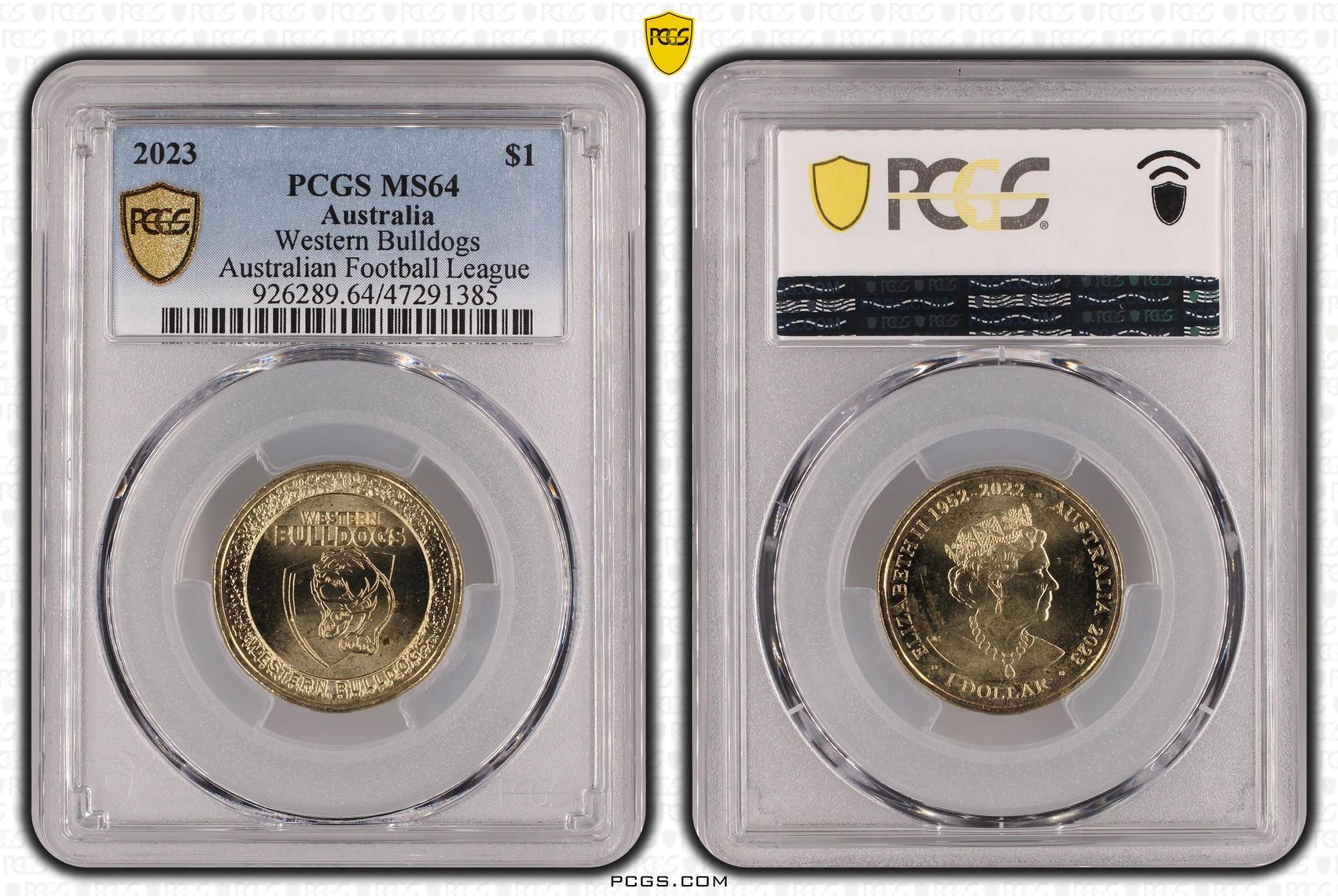 Elizabeth II, AFL - Western Bulldogs, One Dollar, 2023, PCGS MS64