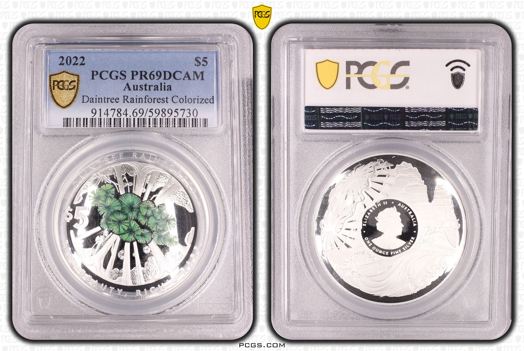 Daintree Rainforest Colorized, Five Dollar, 2022, PCGS PR69DCAM