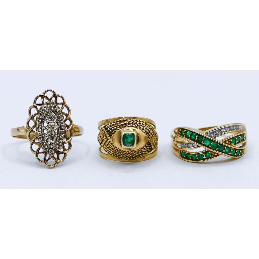 Box 3pc Assorted 10k-18k Gold Rings - 9.3 Grams TW