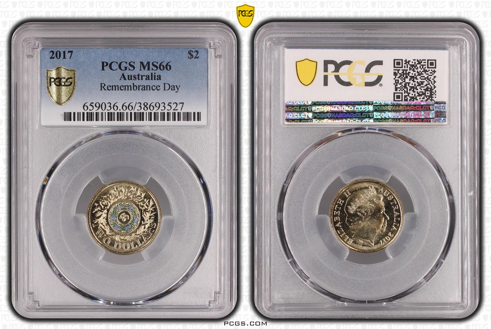 Elizabeth II, Remembrance Day, Two Dollar, 2017, PCGS MS 66