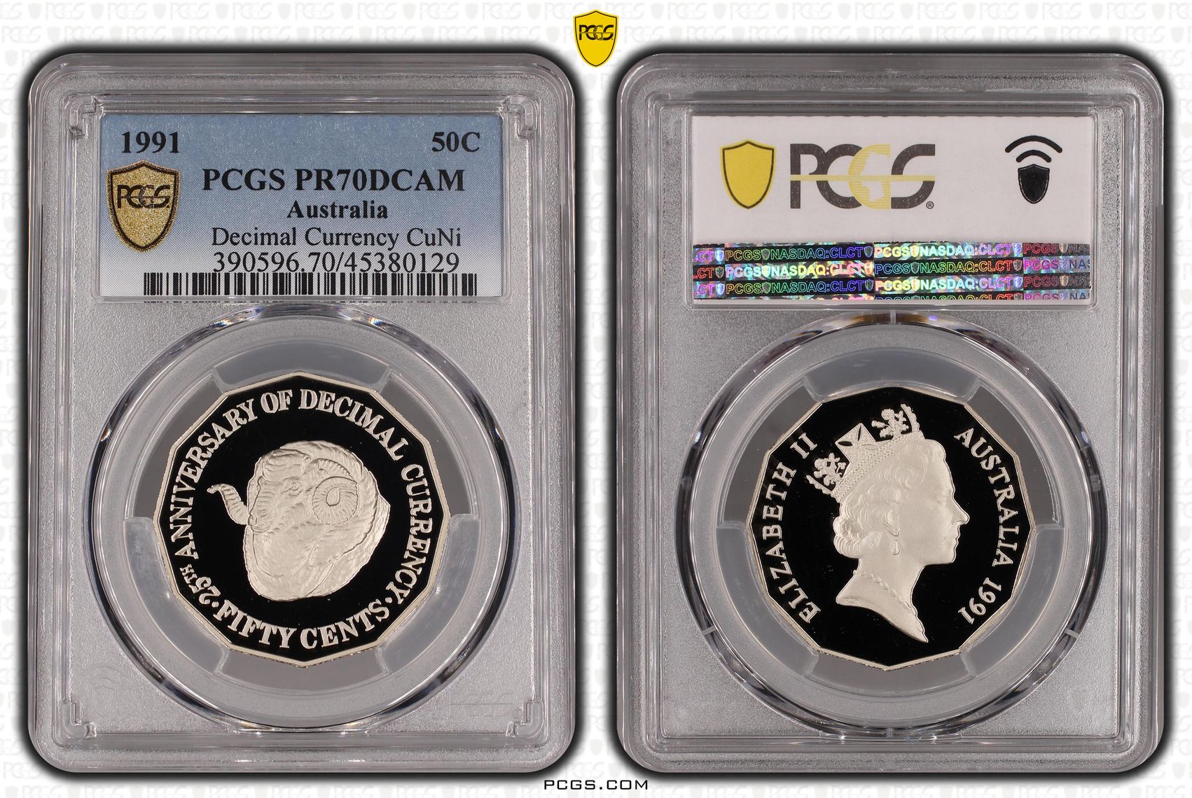 Elizabeth II, 25th Ann. Decimal Currency, POP 24/0, Fifty Cent, 1991, PCGS PR 70DCAM