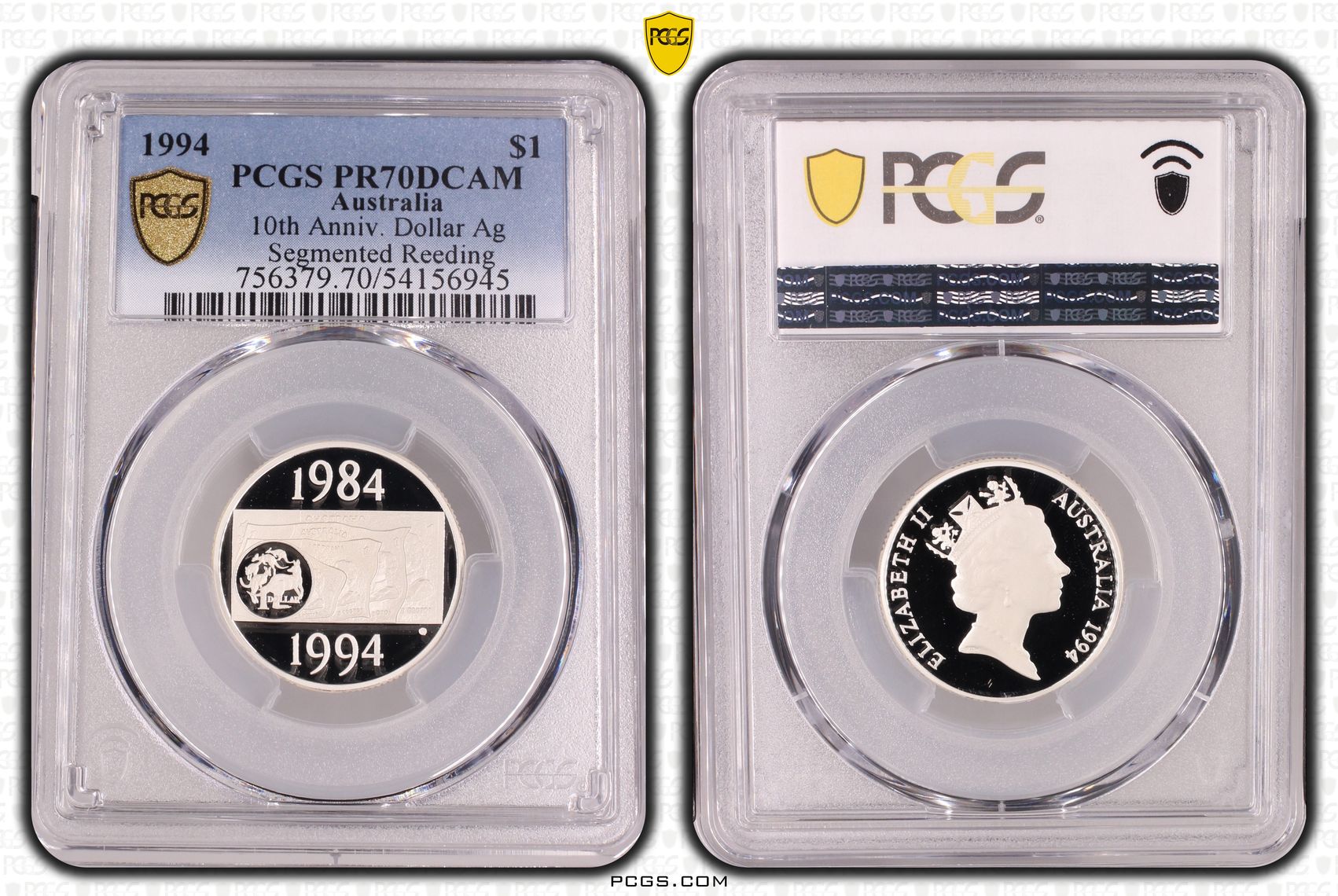 10th Anniv. Dollar Silver Segmented Reeding, One Dollar, 1994, PCGS PR70DCAM