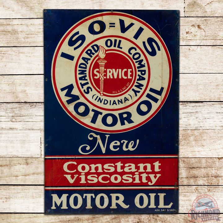 Standard Oil Company Constant Viscosity Motor Oil Single Sided Tin Sign w/ Flame Logo "Indiana"