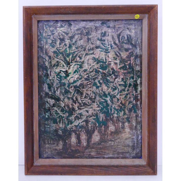 Berniece Nelson 'Edge of the Groove' MCM Abstract Oil w/ Frye Museum Exhibition label- 27x21'' framed