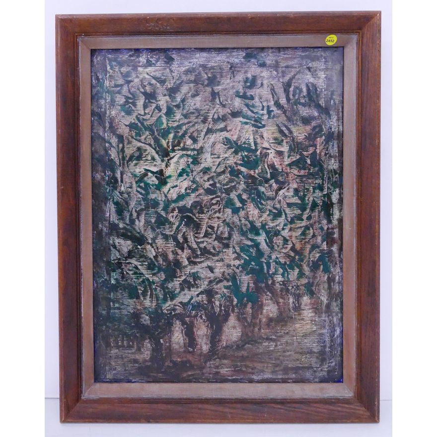 Berniece Nelson 'Edge of the Groove' MCM Abstract Oil w/ Frye Museum Exhibition label- 27x21'' framed