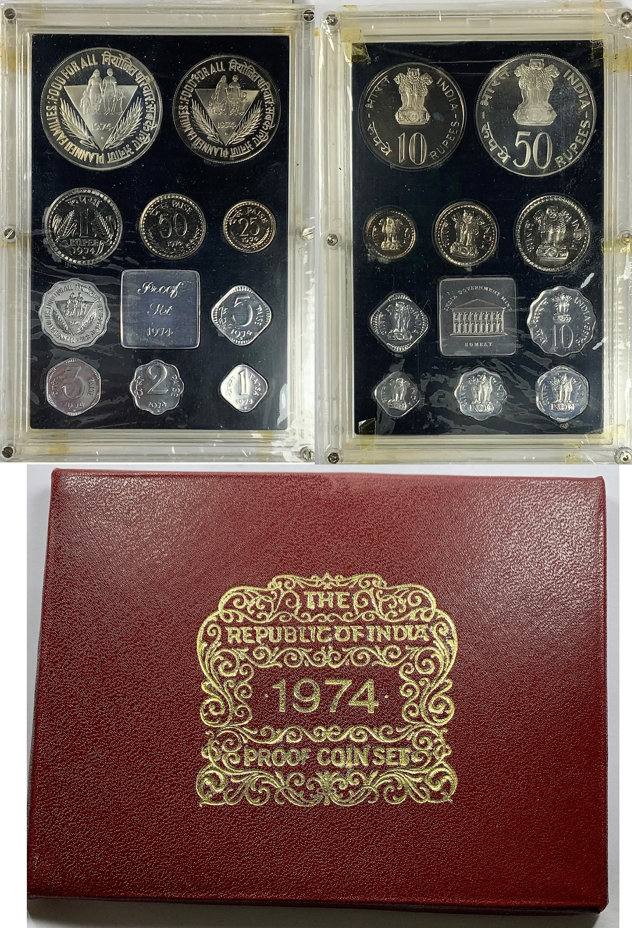Republic of India 1974 10 Coin Proof Set