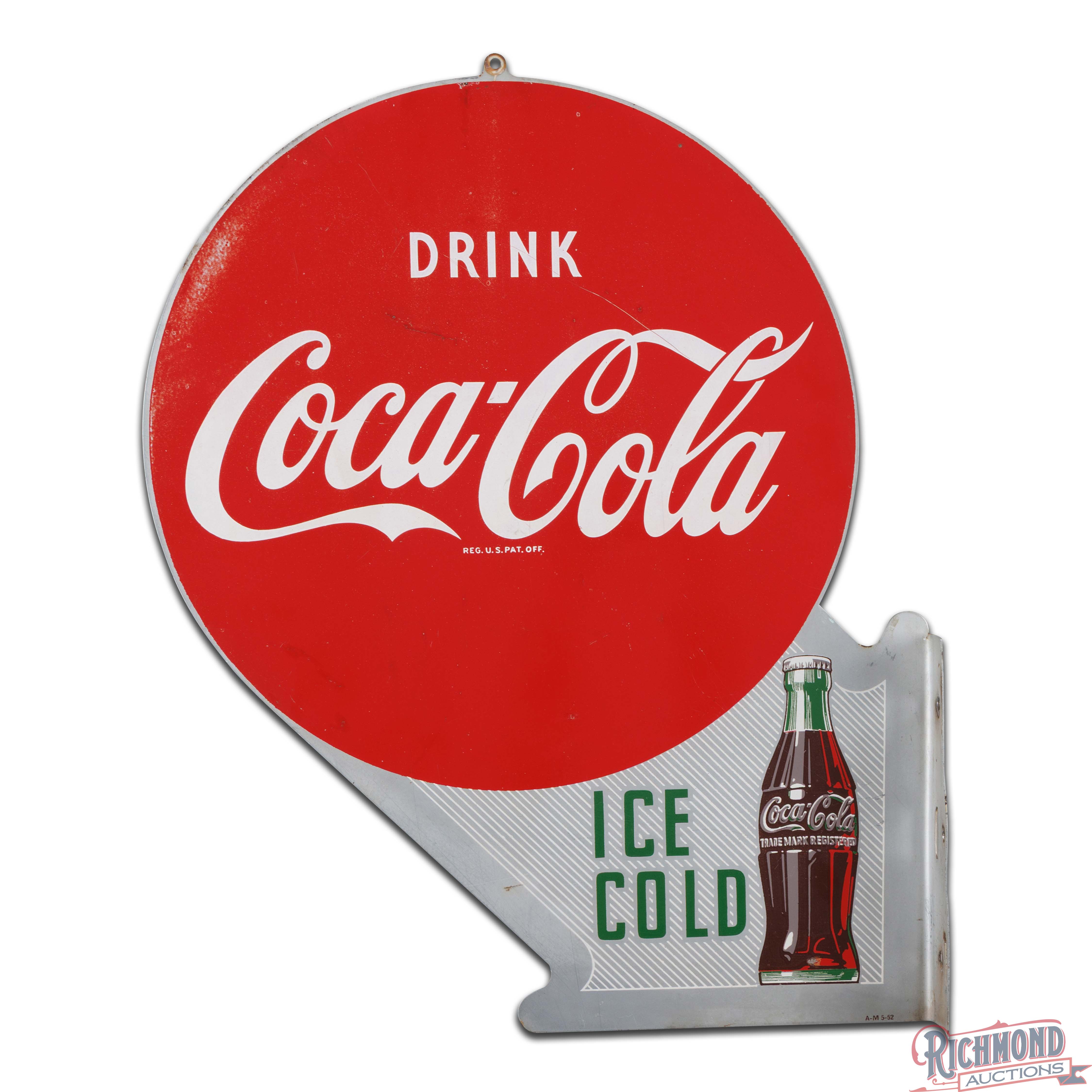 1952 Drink Coca Cola Double Sided Tin Flange Sign w/ Bottle | Richmond ...
