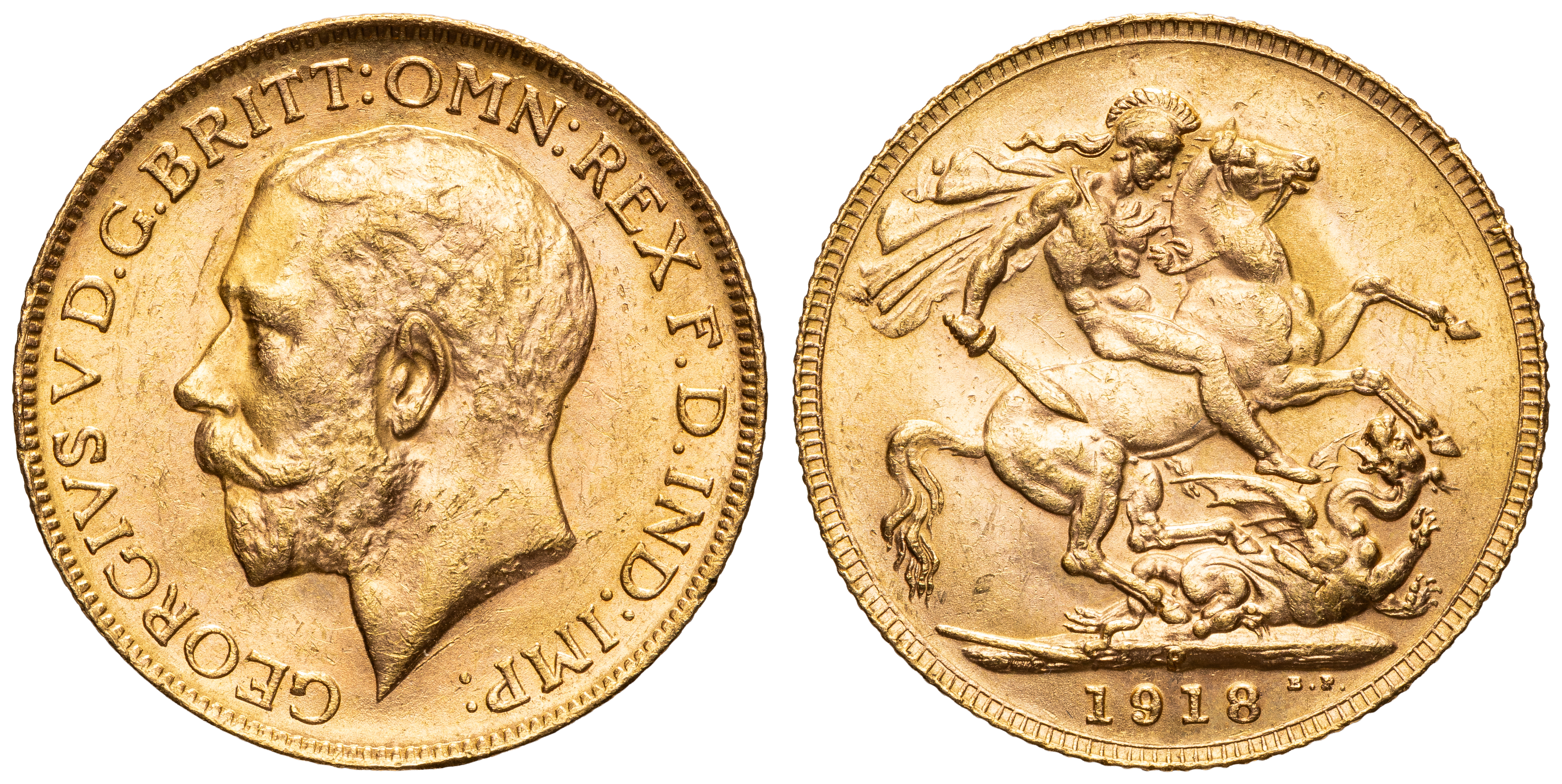 87 · George V, St George Reverse, Sovereign, 1918-P,  aUNC