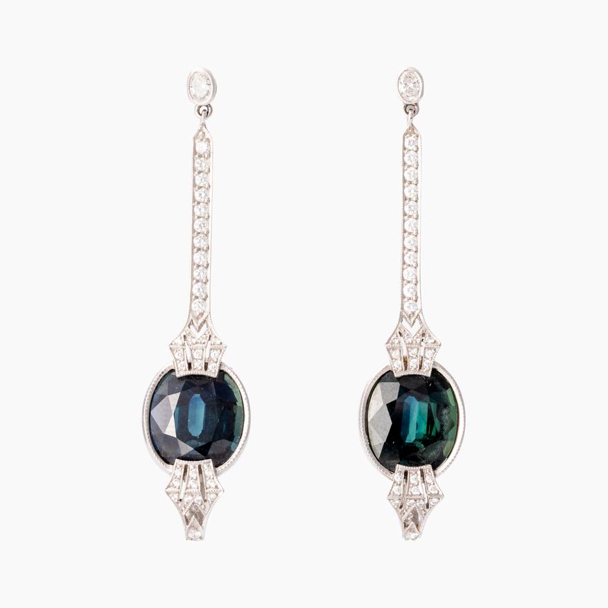 Sapphire & Diamond Platinum Earrings