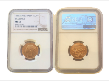 1885 Queen Victoria Young Head Melbourne Mint George & Dragon Gold Sovereign NGC MS61