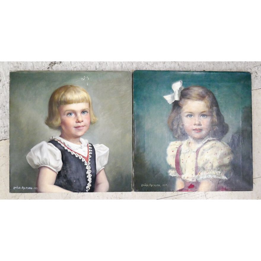 2pc Louise (Vandenbergh) Altson (1910-2010 New York) Midcentury Young Girl Portraits