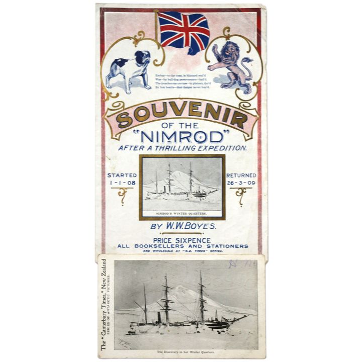 SOUVENIR - W.W. BOYES [with postcard], Souvenir of the "Nimrod" Expedition. Started 1-1-08 Returned 26-3-09