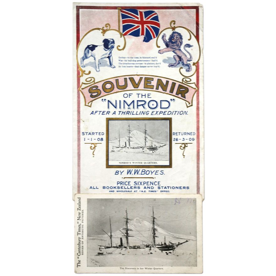 SOUVENIR - W.W. BOYES [with postcard], Souvenir of the "Nimrod" Expedition. Started 1-1-08 Returned 26-3-09