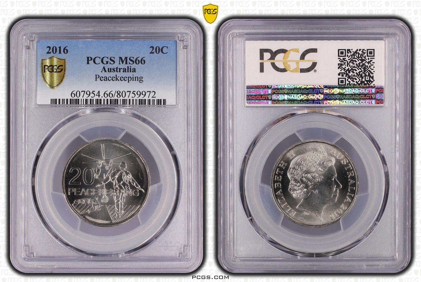 Elizabeth II, Peacekeeping, Twenty Cent, 2016, PCGS MS66