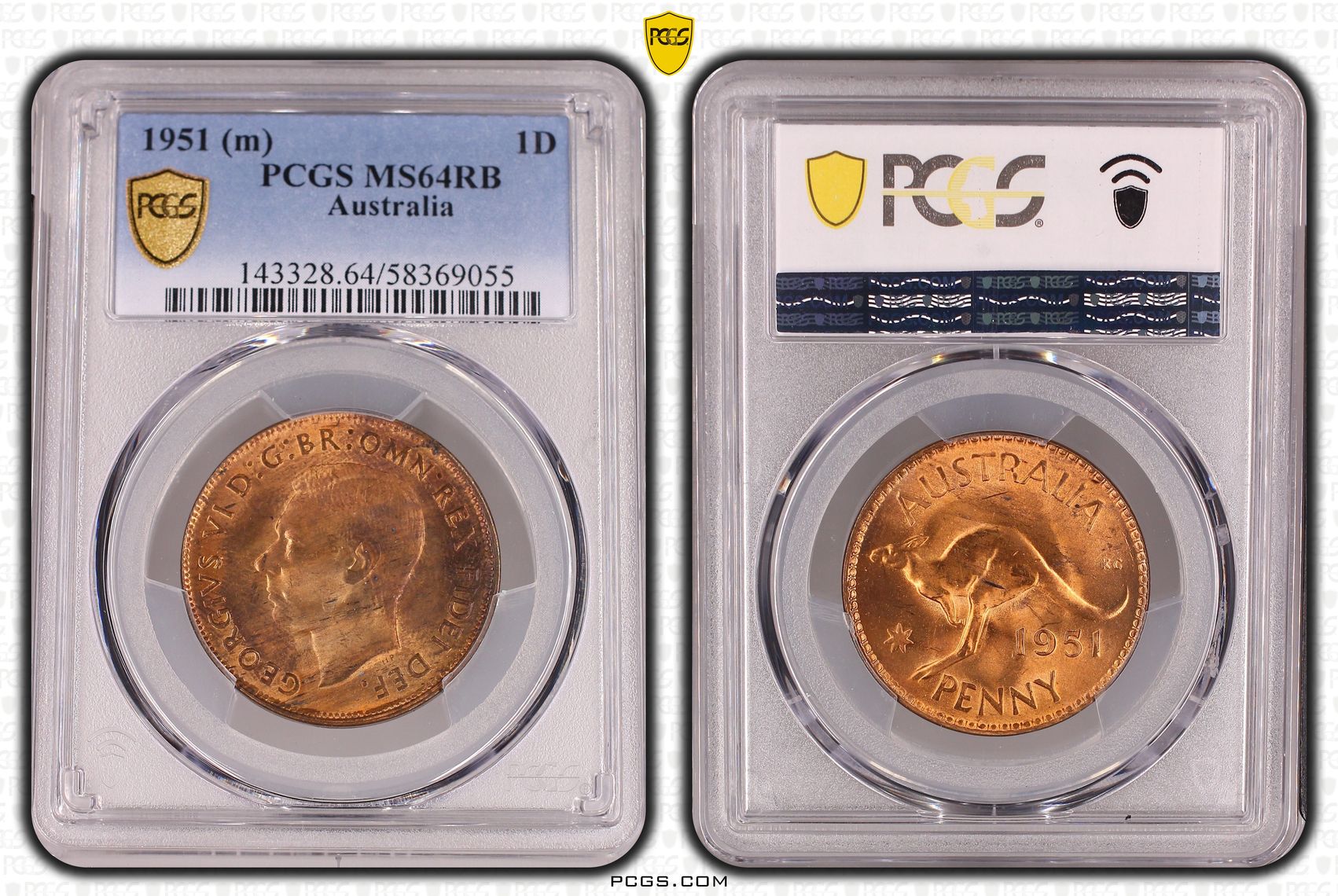 George VI, Penny, 1951, PCGS MS64RB