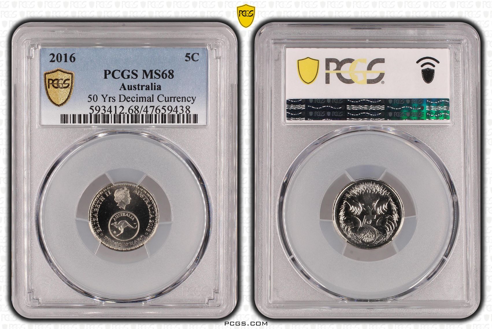 Elizabeth II, 50 Yrs Decimal Currency, Five Cent, 2016, PCGS MS68