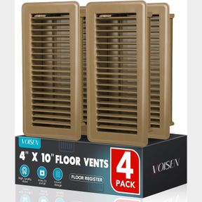 4*10 VOISEN FLOOR REGISTER 4X10, 4 PACK BROWN FLOOR REGISTER VENTS,HEAVY DUTY STEEL WALKABLE FLOOR GRATES,ADJUSTABLE FLOOR VENTS F