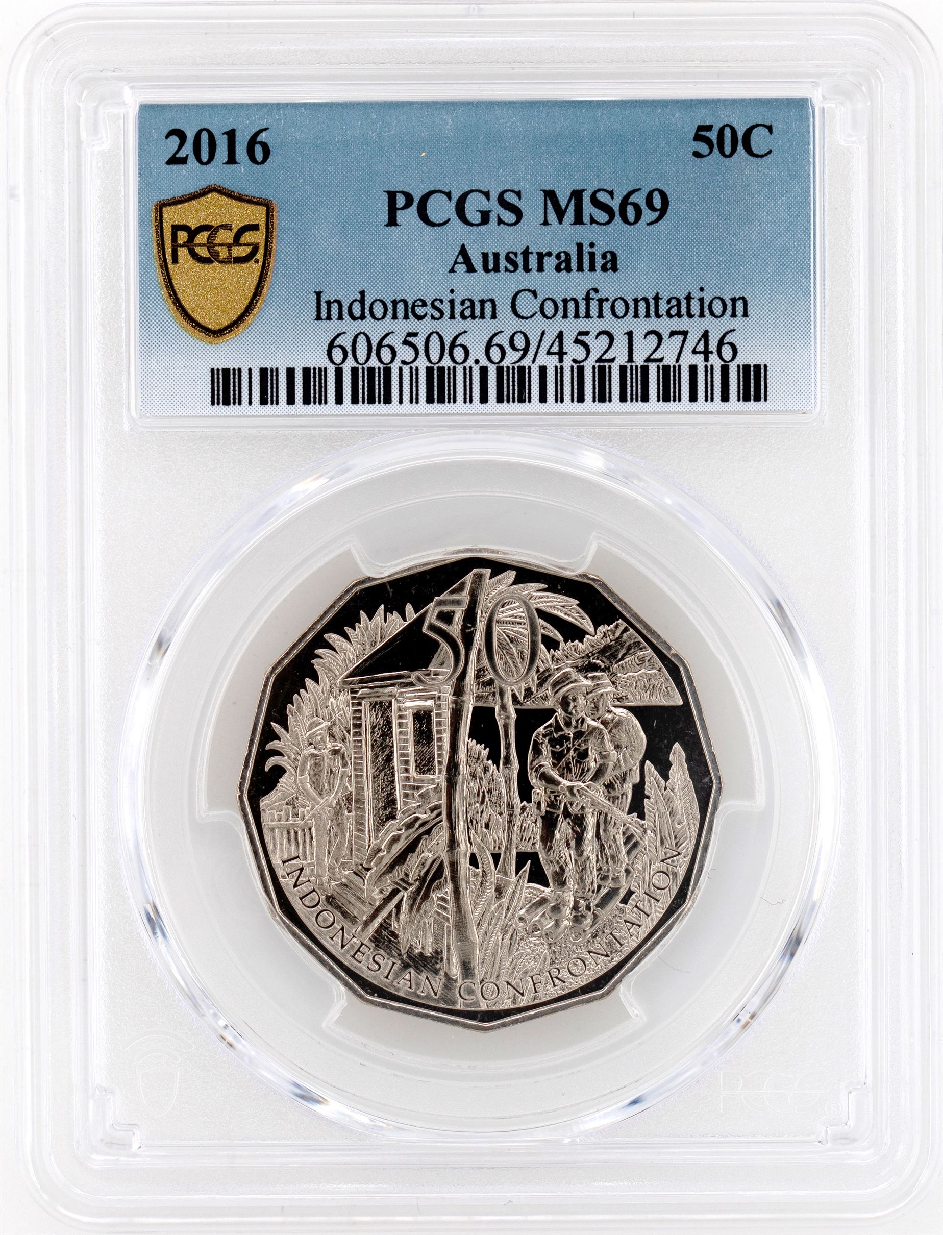 2016 Australia Fifty Cent, 50c Indonesian Confrontation PCGS - MS69 -746