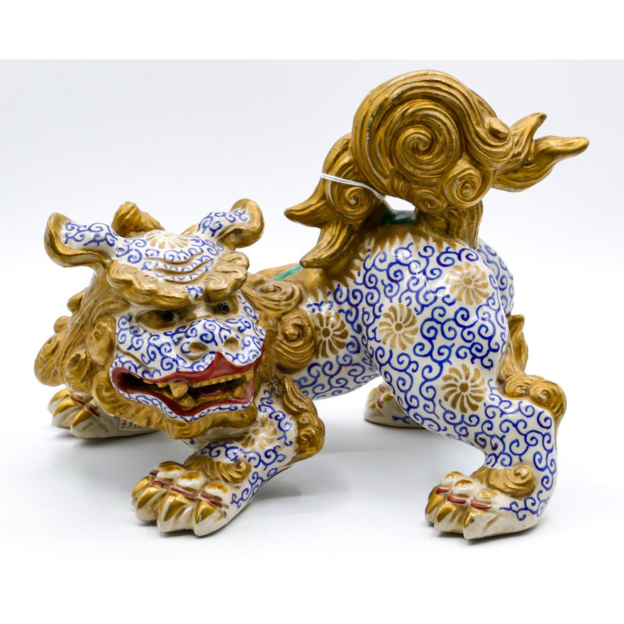 Ornate Japanese Gilt Kutani Shishi Lion Dog 12''
