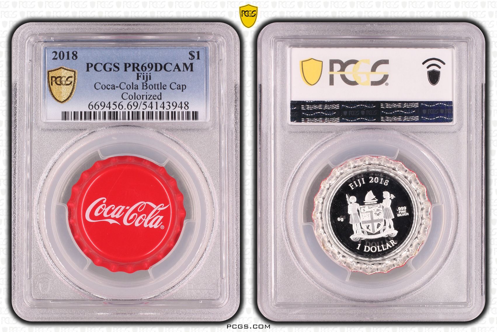 Fiji, Coca-Cola Bottle Cap Colourised, One Dollar, 2018, PR69DCAM