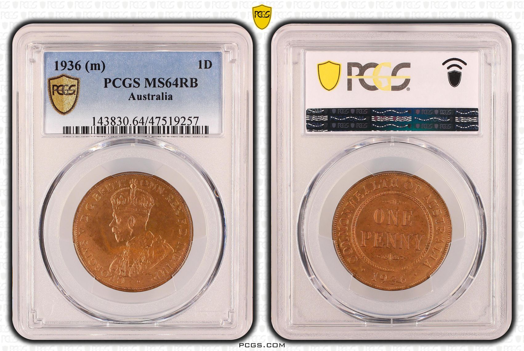 One Penny, 1936, PCGS MS 64RB