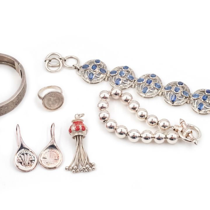 Mix Lot of Silver Jewellery with Diamonds & Sapphires