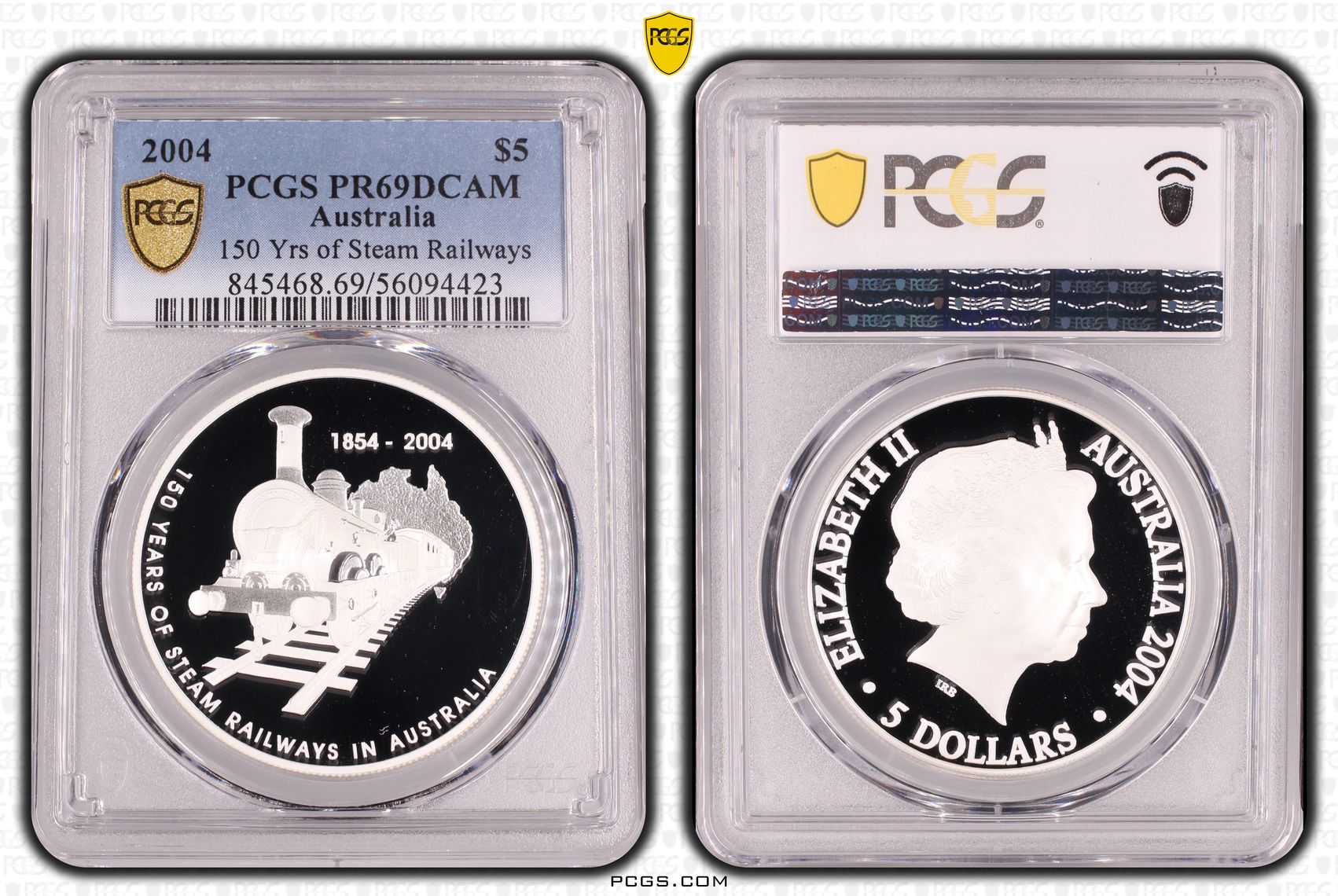 150 Yrs of Steam Railways, Five Dollar, 2004, PCGS PR69DCAM