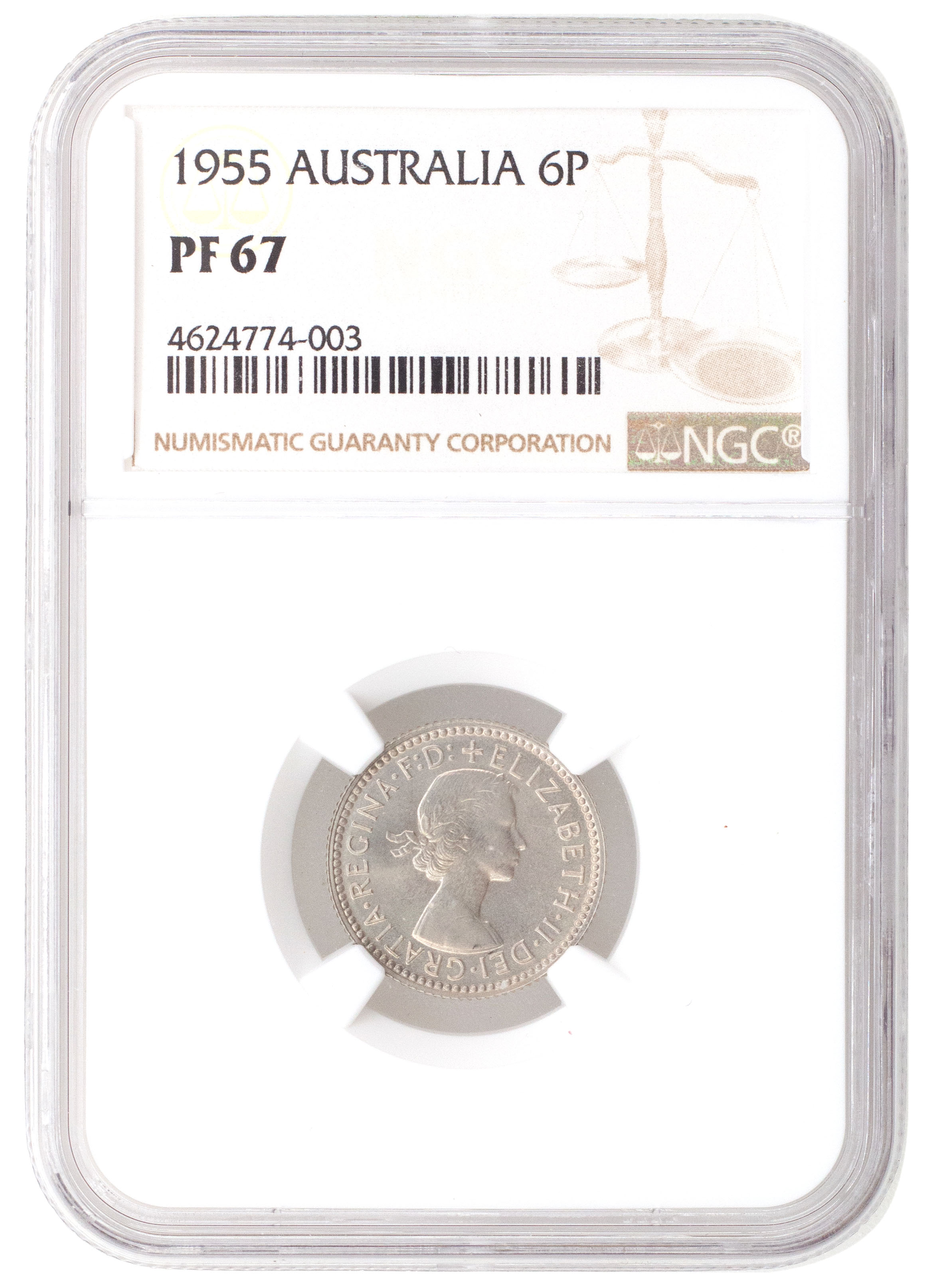Elizabeth II, Sixpence, 1955, NGCPF 67