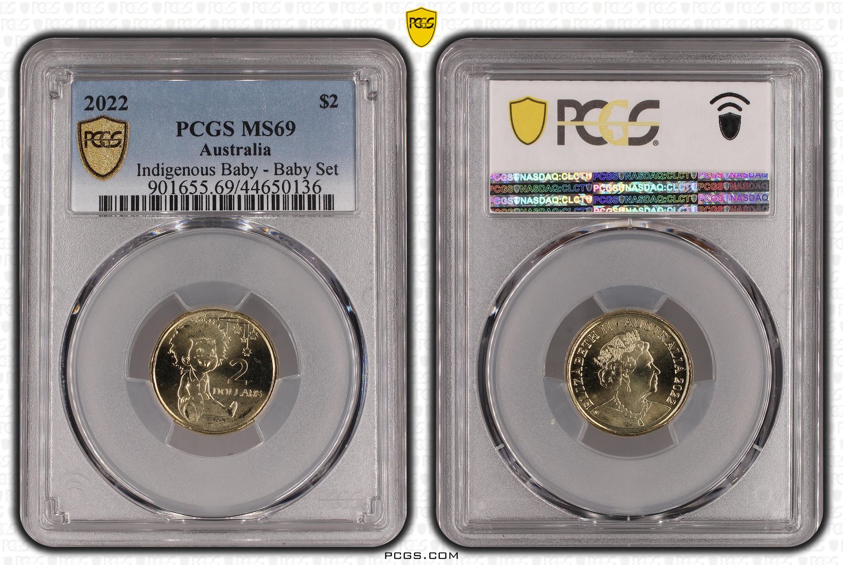 322 · 2022 Australia Two Dollar, $2 Indigenous Baby - Baby Set PCGS - MS69 POP 10/0 -136